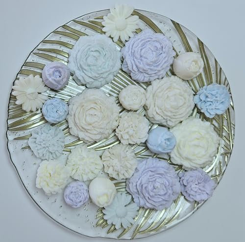 Bouquet Bougies en Cire de Soja Parfumées, Coffret Artisanal, Fleurs Séchées, Mariage, Cadeau, Idée Femme, Cire Végétale (Mix: Blanc, Beige, Violet)