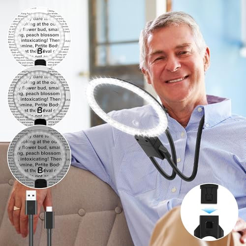 Loupe avec 36 LED - Loupe de Lecture Mains Libres 10 x 30 x - Rechargeable par USB - avec col de Cygne Flexible - pour Personnes âgées, Enfants, Loisirs, bijoutiers, Couture, réparation, Support