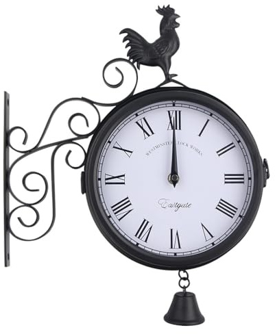 Amosfun Outdoor Wanduhr Schmiedeeisen Doppelseitige Glockenform Garten Uhr Ohne Batterie Vintage Stilvolle Leise Römische Ziffern Wanduhr Für Wohnzimmer Und Außenbereich