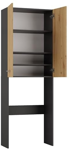 BDW Waschmaschinenschrank 180x64x30 cm, Badezimmer Hochschrank, Badezimmerschrank Hoch, Badezimmer Möbel, Bad Schrank Badezimmerschrank, Badregal, Waschmaschine, (Model 2, Anthrazit/Artisan-Eiche)