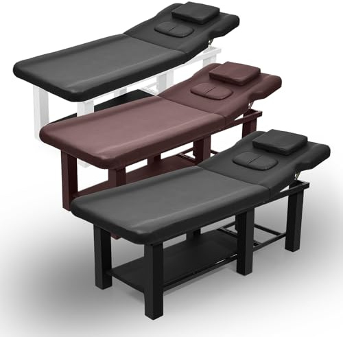 Stationary Massage Table, Adjustable Backrest Hydrotherapy Facial Bed, Heavy Duty Professional Stationary Massage Bed, for Massages, Cosmetic, Hairdressing, Rehabilitation - Brown