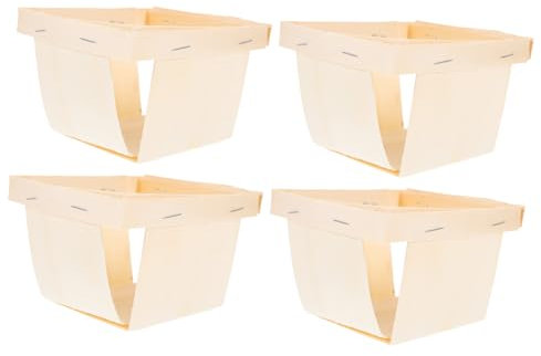CONGARTENO 4piezas Caja De Almacenamiento De Madera Cestas Para Frutas y Bayas Organizador De Mesa Para Pan Sin Asas Para Cocina y Hogar