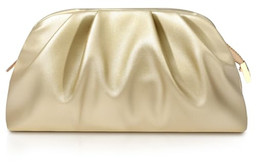 lovyoCoCo Clutch Purse for Women Soft Pleated PU Wedding Clutch, Elegant Evening Bag for Galas, Proms,Cocktail Parties (Gold)