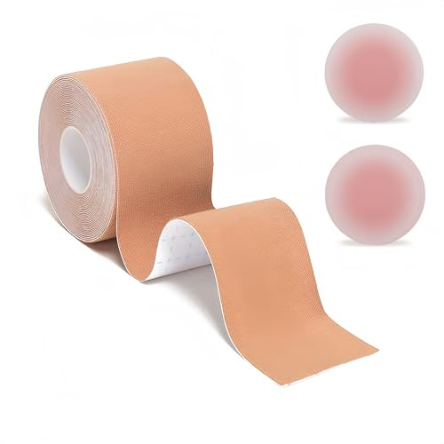 Heanvmyss Bande Soutien Gorge Invisible Adhesif,Cache Tetons Femme,Ruban de Levage de Poitrine,Boob Tape Set,Ruban Adhésif de Soutien Gorge Push up pour Bonnet A-E Gros Seins(5cm * 5m)