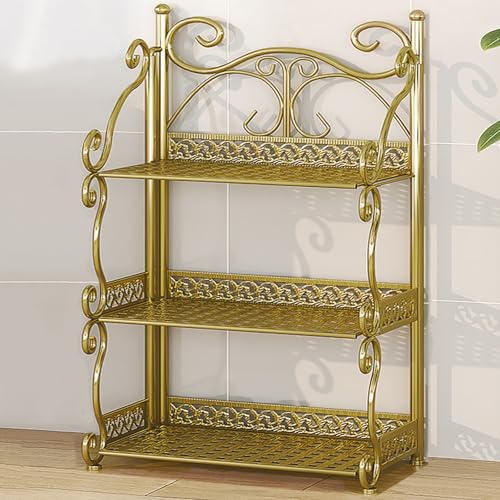 STCERY Metallrahmen Küchenschrank, Schmaler Aufbewahrungsschrank, Nichenregal, Freistehendes Aufbewahrungsregal, Großes Fassungsvermögen, Für Schlafzimmer, Wohnzimmer(Gold,65cm/25.6in)