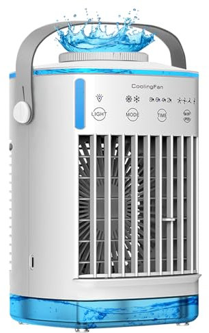 Portable Air Cooler,5-in-1 Smart Mobile AC | Dual Ice-Mist Modes + 7-Color Mood Light + 12H Timer | Multi-Space Cooling Solution for Home/Office/Bedroom/Desktop