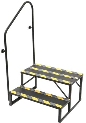 ATATKRT Marchepied for Camping-Car avec Rampe, Plateforme Stable à 2 marches for caravanes, Design Compact antidérapant avec Bandes réfléchissantes, escalier extérieur Portable et Facile à Installer,