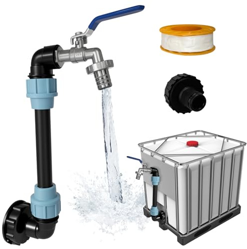 Gigmeta IBC Tank Schwanenhals, IBC Schwanenhals Auslaufhahn 3/4, IBC Tank Zubehör mit Messing Wasserhahn 25cm Verlängerungsrohr, S60x6 Wasserhahn Absperrhahn, IBC Adapter für 1000L Regentonne