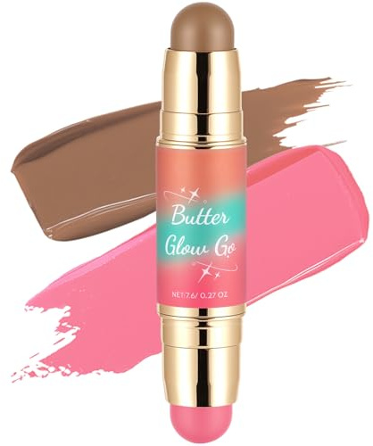 Dual-Ended Blush and Bronzer Stick – 2-in-1 Creamy Face Cheeks Contour Makeup, Smooth Hydrating Formula, Buildable Color for Natural Radiant Glow Beauty For Women (Sunkissed Rose)