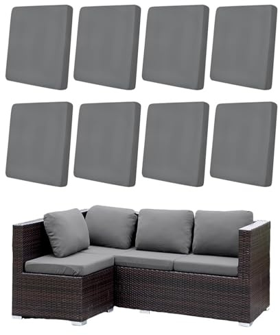 Hiseng Housses de Coussin de Canapé D'extérieur Extensibles Lot de 8, Gris Housses de Coussin de Siège Canapé de Remplacement pour Salon de Jardin, Meubles de Terrasse