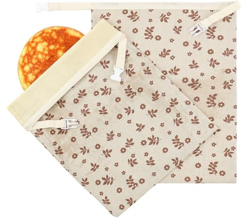 2Pcs Beeswax Bread Bags,Cotton Bread Bags with Buckle Keep Breads Fresh,33x43cm Food Storage Bag for Homemade Breads, Sourdough, Fruits & Vegetables