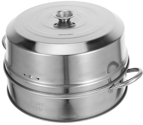 LABRIMP Vaporera de metal: cesta para verduras, apilable, con tapa, para cocinar verduras, mariscos y huevos duros (plateada)
