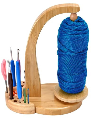 BUERPINKING Wollabwickler, Wollknäuelhalter Wollhalter mit Aufbewahrung, Garnhalter zum Häkeln Holz Garnhalter Wolle für ältere Frauen Häkeln und Stricken Zubehör (Lackfarbe)