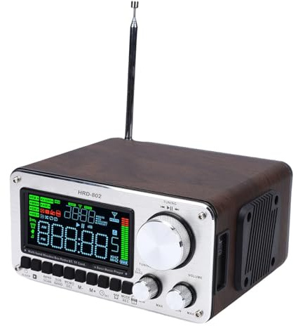 Bewinner Radio Bluetooth Pleine Bande avec Répéteur de Signal, Haut-Parleur en Bois, Récepteur Radio Intelligent sans Fil 5.2 avec écran LCD, Prise en Charge de la Lecture de Carte SD et