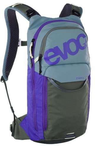Zaino EVOC STAGE 6, zaino da ciclismo (spallacci Brace link, trekking con sistema Air flow contact, leggero e compatto, per appassionati di mountain bike), Steel - Violet - Dark Olive