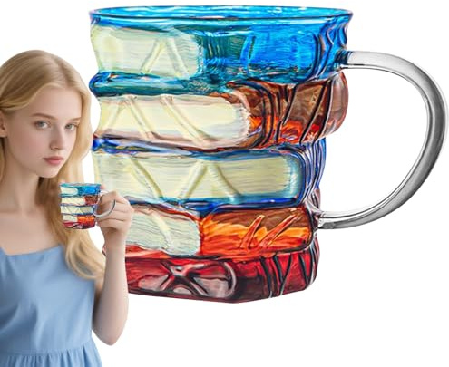 Générique Tasse À Café Peinte En Forme De Livre, Tasse À Café En Verre Artistique En Forme De Pile De Livres, Tasses 3d Originales En Formes De Livres Empilés Dessinés À La Main Pour Le Thé Au Lait
