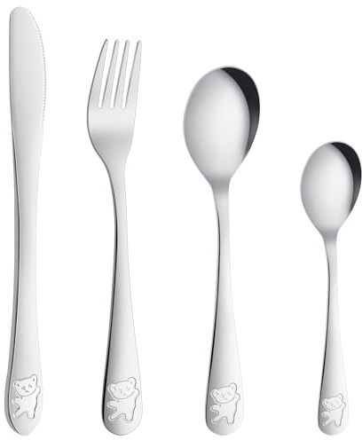 AUAUY 4Pz Set di Posate in Acciaio Inox, Grazioso Posate, Modello dell'orso