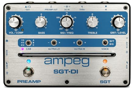 AMPEG SGT-DI Bass Preamp Blue Line Anniversary Preamplificatore Ampeg con Voicing SVT/B15 attivabili tramite footswitch, IR Loader, EQ a 3 Bande con Medi Variabili,Compressore e Filtri Ultra-Hi/Lo