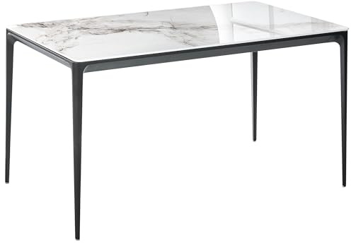 Beliani Mesa de Comedor Moderna Elegante con Tablero Rectangular de Vidrio Efecto mármol 140 x 80 cm Comedor Cocina Blanco/Negro Jollein