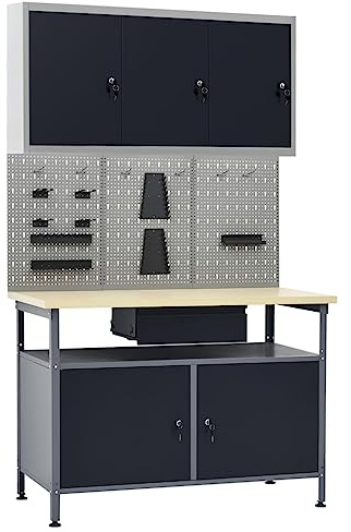 Générique Établi avec 3 Panneaux muraux et 1 Armoire,Quincaillerie,Accessoires de quincaillerie,Organisation & Rangement d'outils,Établis,3053437