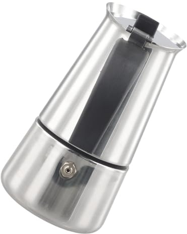 BEAZOOM Acciaio inossidabile per moka, caffettiera a induzione e fornelli a gas, valvola di sicurezza per caffè espresso con manico termoisolante, argento, 4 tazze