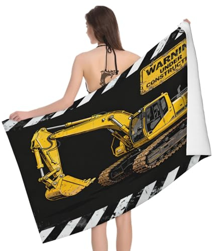 Leichong Telo Mare Grande Microfibra 180x90 cm Escavatore, Telo da Bagno in 3D Veicoli da Cantiere Asciugamano da Spiaggia da Asciugatura Rapida Assorbente per Palestra, Yoga