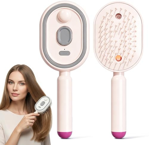Electric Dampf Glättbürste, 2-in-1 Kabellos Entwirrungsbürste mit integriertem Sprühnebel, Dampf für doppelte Pflege, Verhindert Haarziehen, Wiederaufladbare tragbare haarbürste elektrisch (Rosa)