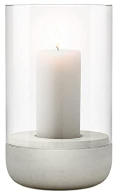 blomus Windlicht CALMA | Kerzenhalter aus hochwertigem Beton und Glas | Farbe Light Gray | Größe M | 12L x 12B x 20H cm | Indoor | exkl. Kerze