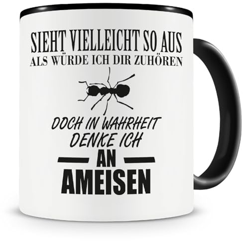 Samunshi® Ich denke an Ameisen Tiere Tasse Kaffeetasse Teetasse Kaffeepott Kaffeebecher Becher 300ml schwarz