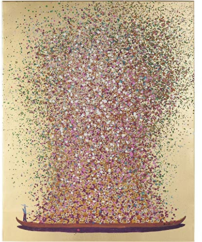 Kare Design cuadro Touched Flower Boat Dorado/Rosa, pintura, cuadros decoración salones modernos, lienzo lienzo, marco de madera maciza, detalles pintados a mano con pintura acrílica, 160x120x3,5cm