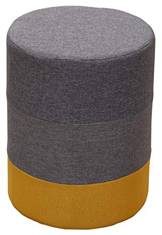 Rebecca Mobili Puf Redondo, Taburete Acolchado de Madera y Tela, Amarillo y Gris, Estilo Moderno, Sala de Estar Dormitorio- Medidas: 45 x 35 x 35 cm (AxANxF) - Art. RE6292