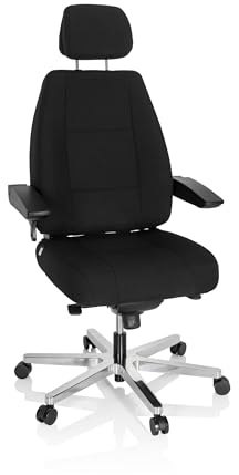 hjh OFFICE 608916 Arbeitsstuhl 24 Hours I Stoff Schwarz robuster 24 Stunden Bürostuhl ergonomisch, bis 150kg belastbar