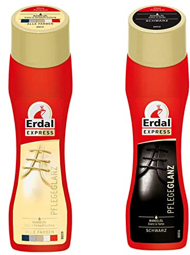75ml Erdal Express Schuhpflege Pflegeglanz mit Mandelöl Farblos und Schwarz, pflegt, schützt und frischt die Farbe auf, 2x 75ml (2er Set 1x schwarz 1x Farblos)