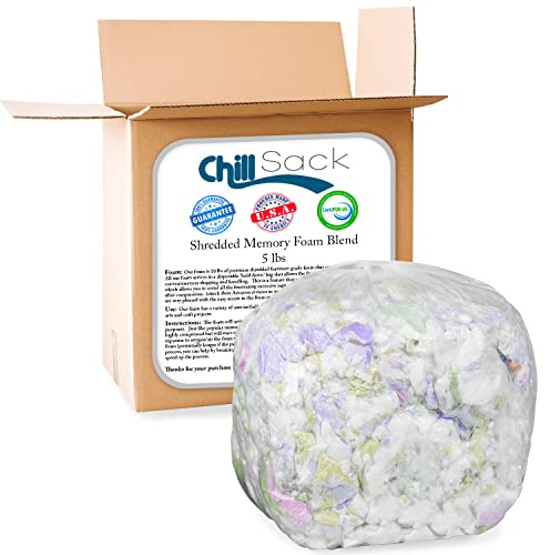 Chill Sack Shredded Memory Foam Refill: Filling Foam Refill for Bean Bags, Dog Beds and Pillows, 5lbs, Multi-Color