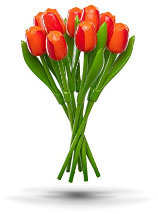 Tulipani in Legno Arancio/Rosso, Bouquet di 9 Tulipani Alti 34 cm, Dipinti a Mano. Decorazione Regalo di Compleanno Con Fiori Made in Holland