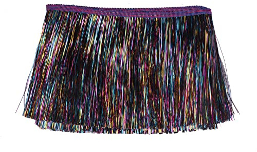 YYCRAFT Lametta-Fransen-Bordüre, Lametta-Girlande, Tanzkostüm, Fransenbesatz, glänzender Folieneffekt, Party-Dekoration (9,1 m, Regenbogen-Schwarz)