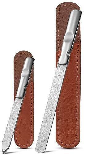 FVION Nagelfeile Edelstahl Profi, Nagelfeilen Metall Doppelseitig mit Anti-Rutsch Griff, Fein/Grob Nagelfeile für Maniküre - 2 Stück Nail File Set