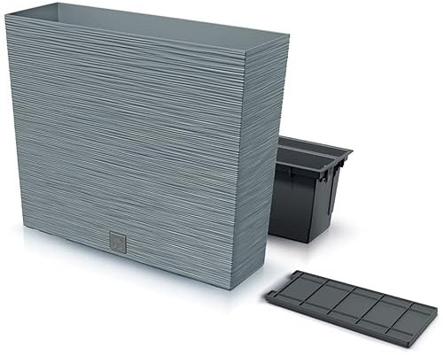 rg-vertrieb Blumenkasten Blumenkübel Blumentopf Pflanzkübel Quadrat Furu Tower 58cm x 50cm Tannennadeln Design mit Einsatz (Grau)