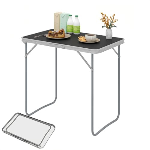 eSituro Campingtisch Klapptisch auf Balkon, Beistelltisch klappbarer Balkontisch, Faltbarer Tisch, Gartentisch mit Griff, aus MDF Metall 80x50x70 cm Schwarz