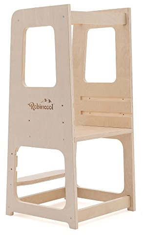 ROBINCOOL TORRE DE APRENDIZAJE MONTESSORI DE ECO MADERA EVOLUTIVE CON ALTURA AJUSTABLE Y BARRA DE SEGURIDAD 40 X 44 X 90 CM Cuidado personal y salud