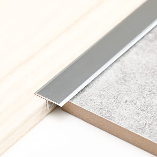 Trimold 3 Stück Aluminium-T-Formleisten, Zierleisten und Bodenübergangsleisten, flache Trennleiste für Türschwelle und Verbindungsböden Lücken von Laminatdielenfliesen (0,9 m x 2 cm, Mattes Silber)