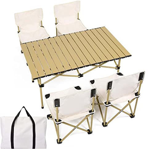 URBERY Campingtisch Klapptisch aus Aluminium mit Hocker - klappbarer Picknicktisch mit Tragetasche,Ultraleicht Camping Tisch Klein Tragbar Campingtisch zum Garten Wandern Camping (B 95x57x50CM)