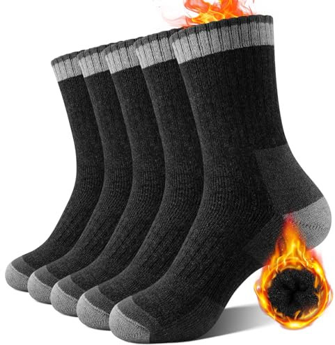 YUTYTH 5 Pairs Merino Wool Socks Mens, Winter Thick Thermal Wool Socks, Cosy Warm Hiking Socks Suitable for Outdoor Sports UK Size 7-11