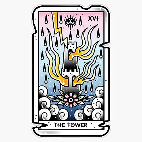 The Tower Priestess Tarot Cards Card Vintage Romance Traditional Tattoo Flash Style Print By Ella Mobbs Creep Heart Sticker Vinyl Waterproof Sticker Decal Car Laptop Wall Window Bumper Sticker 5