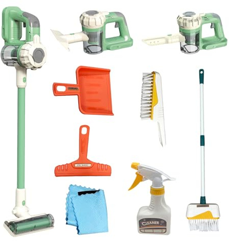 BAYMI Kids Vacuum that Really Works 9Pcs Aged 3+ Kids Cleaning Set for Toddlers Toy Cleaner Broom and Dustpan Set Scrub Brushes Baby Boy Girl Gifts ( 950Green)