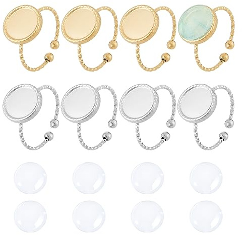 UNICRAFTALE 16 Stücke DIY Blanke Kuppelring-Machorkit - Einstellbare Halbe Runde Cabochon und Edelstahl Öffnung für Schmuck