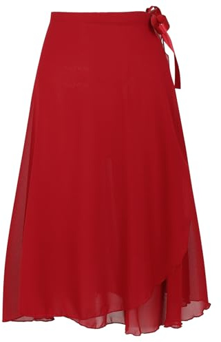 Deesorxin Ballet Skirt for Women Long Wrap Skirt Sheer Dance Costumes with Adjustable Waist tie for Adult Ladies Big Girls Red