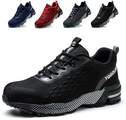 TQGOLD Scarpe Antinfortunistiche Uomo Leggere Comodo Donna Scarpe da Lavoro con Punta in Acciaio Ammortizzazione Traspiranti Antiscivolo Scarpe Protettive Industriali(Nero,41EU)