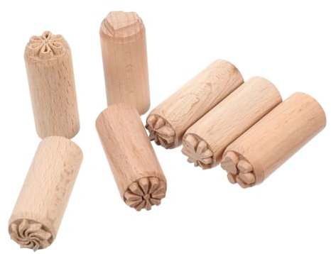 Didiseaon 7Pcs 2CM Wooden Clay Stamps Mixed Patterns for Pottery DIY Natural Wood Craft Tools Six-Petal Leaf Maple Leaf