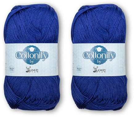 Cottonify Ne 6/4 Pack of 2 100% Combed Cotton Mercerized Crochet and Knitting Yarn| Medium Weight | Gassed & Mercerized Soft Yarn – 186 Yd 100 Grams per Ball | (2, Royal Blue 134)